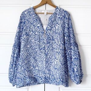 Lilly Pulitzer Laurelie Linen Blend Tunic Top Womens 8 Blue White Coastal NEW